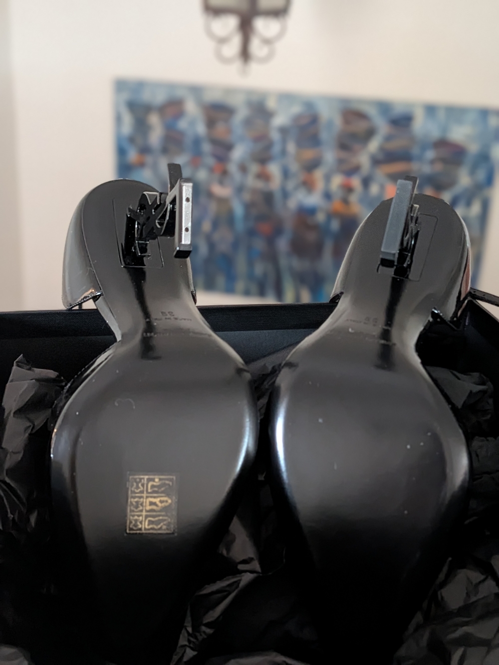 Saint Laurent Black Patent Opyum YSL Logo High Heels - Picture 3 of 6